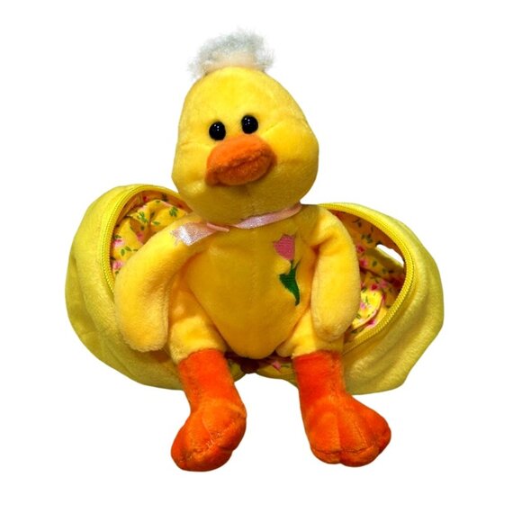 Easter Plush Animal Vintage Duck Chick in Zipper Stuffed Egg 8" Plushland 2000 - Picture 1 of 10